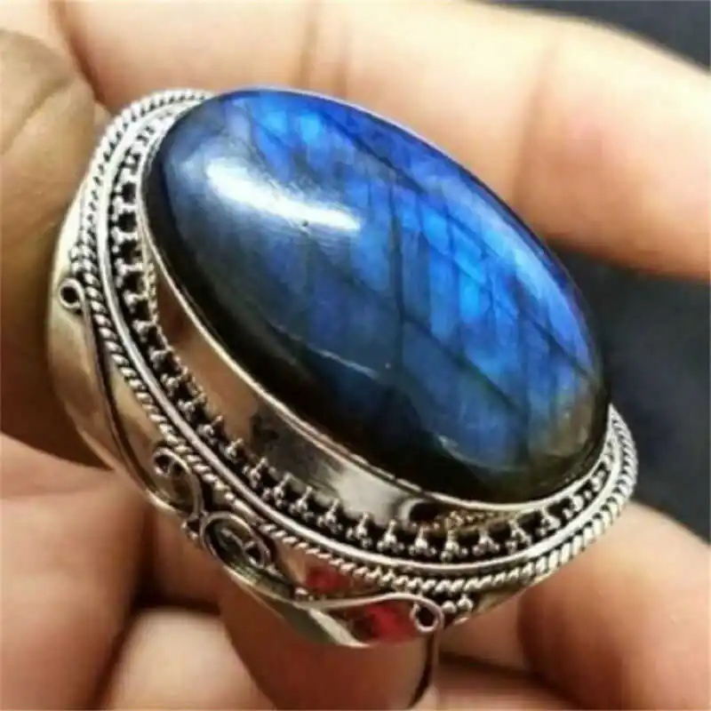 Модное круглое свадебное ювелирное изделие красивый размер синее большое кольцо