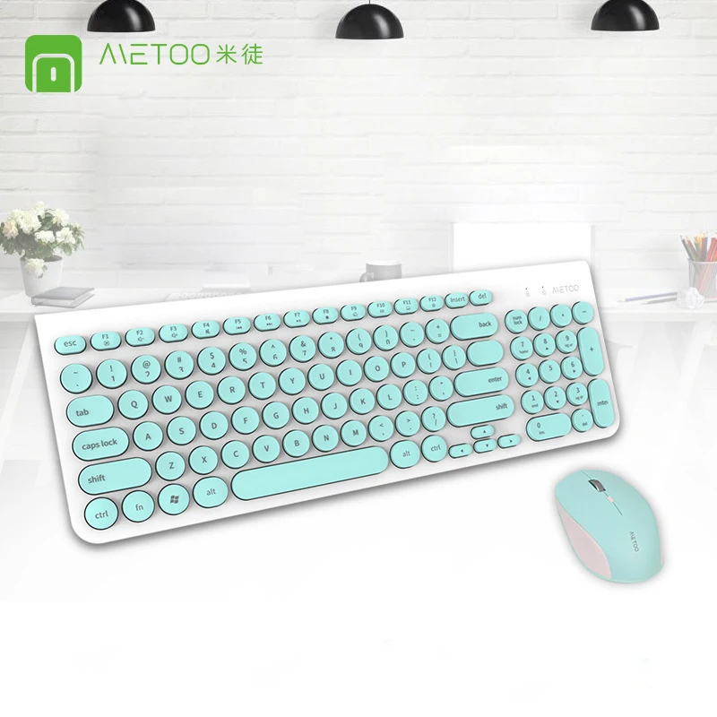 2 4G Беспроводная клавиатура и мышь в комплекте бесшумная круглая стиле ретро