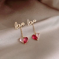 romantic red pink crystal heart pendant stud earrings elegant women wedding party love letter earrings sweet girl jewelry gift