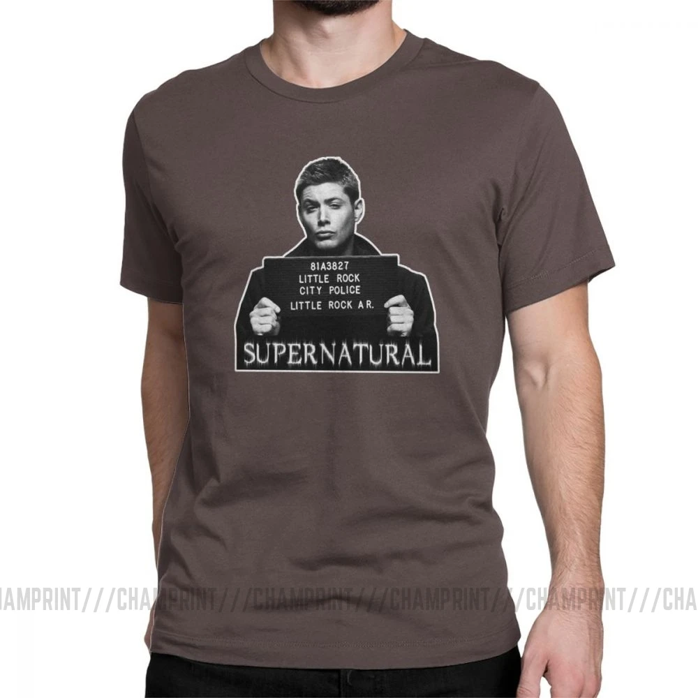 Dean Mugshot футболка Сверхъестественное SPN Brothers футболка мужские топы размера плюс забавная футболка с круглым вырезом из чистого хлопка - Цвет: Коричневый