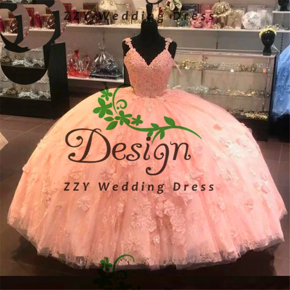 

Real Images Pink Tulle Vestidos De 15 Quinceanera Dresses Spaghetti Straps Lace Appliqued Beading Quinceanera Dresses For Women