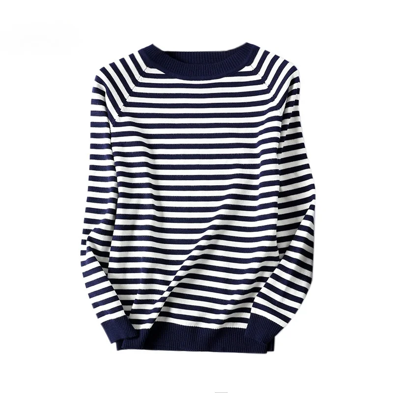 

Thin Sweater Women Knitted Striped Pullover Long Sleeve Casual O Neck Jumpers Classic Clothing Autumn Spring 2021