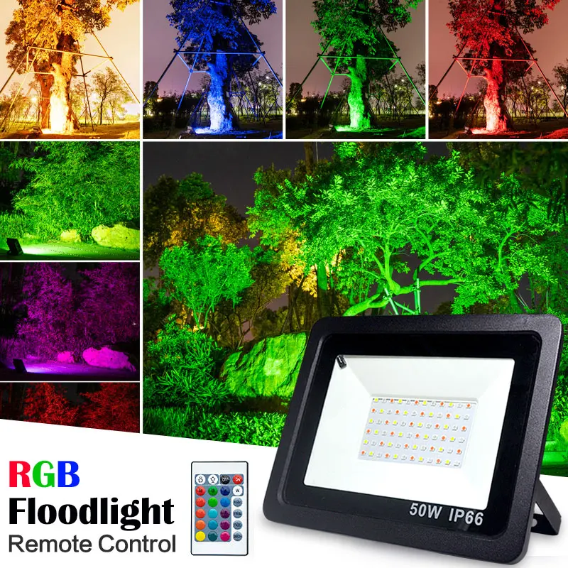 Светодиодный прожектор RGB водонепроницаемый 100 Вт 50 30 220 В 230 с цветным пультом