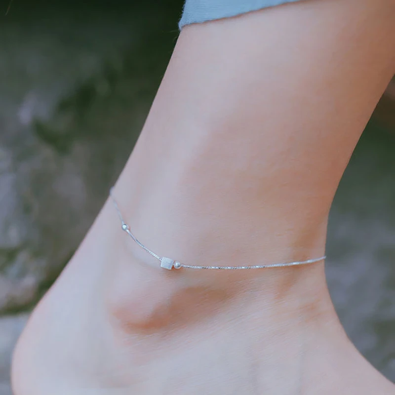 Браслеты на ногу женские из серебра 925 пробы элегантные Квадратные Украшения