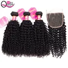 May Queen Malaysian Curly Hair Bundles With Closure Human Hair Bundles With 4x4 Lace Closure With Bundles 4 PcsLot Remy Hair