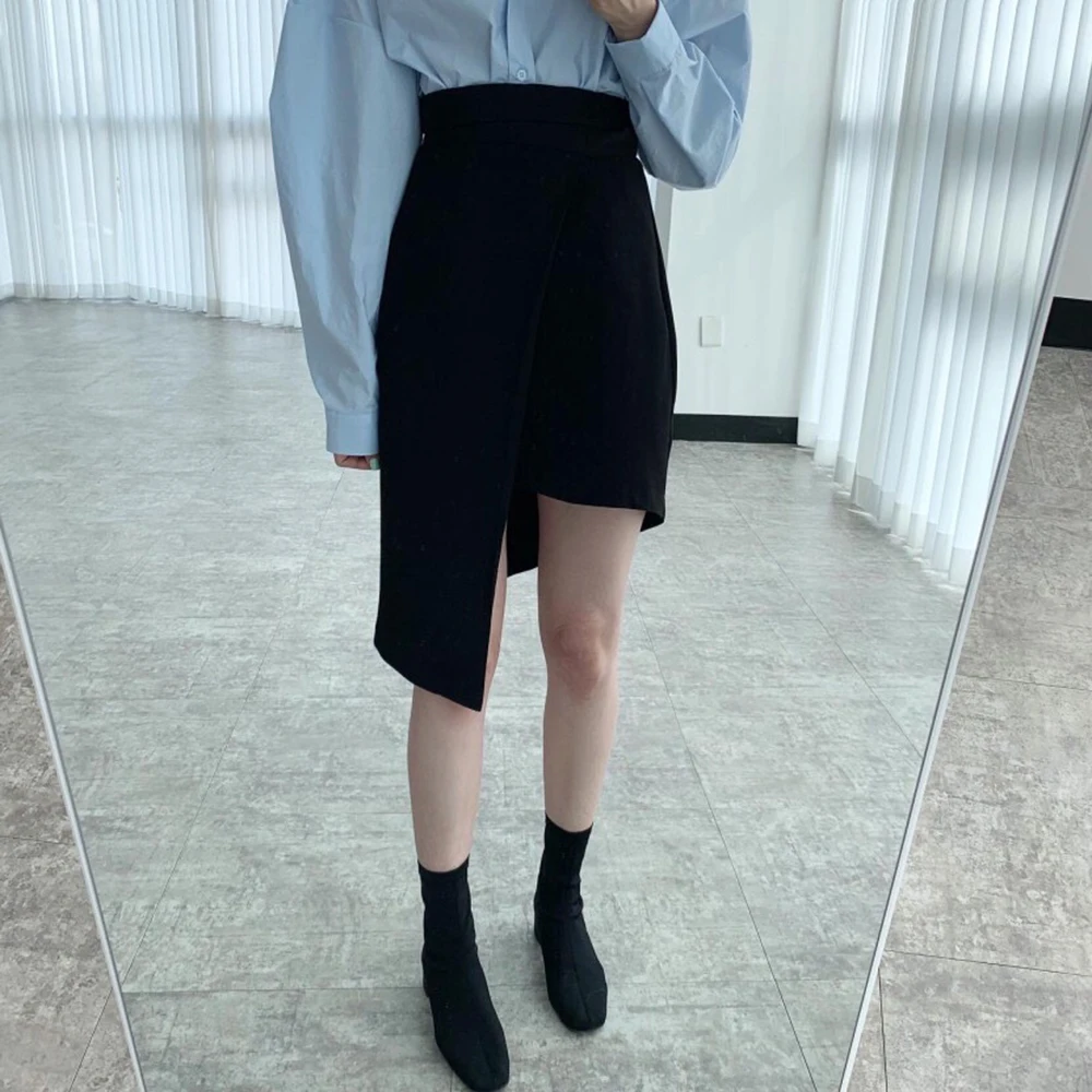 

Женская офисная юбка, модная темпераментная Повседневная элегантная популярная простая тонкая дизайнерская однотонная Асимметричная юбк...