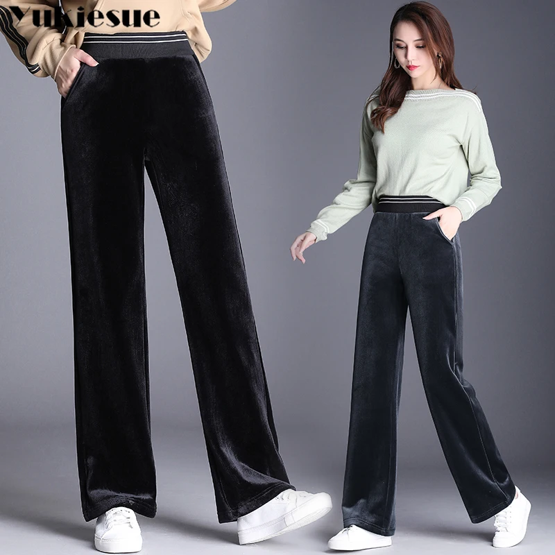 Зимние теплые флисовые плотные бархатные женские брюки 2020 с высокой талией и