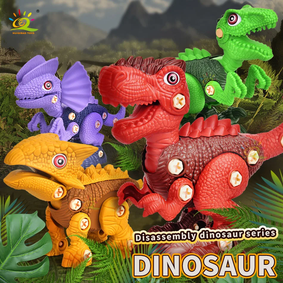 

HUIQIBAO Children's Screw Nut DIY Dinosaur Toys Set Tyrannosaurus Rex Triceratops Raptors Disassembly Assembly Puzzle Boys Toys