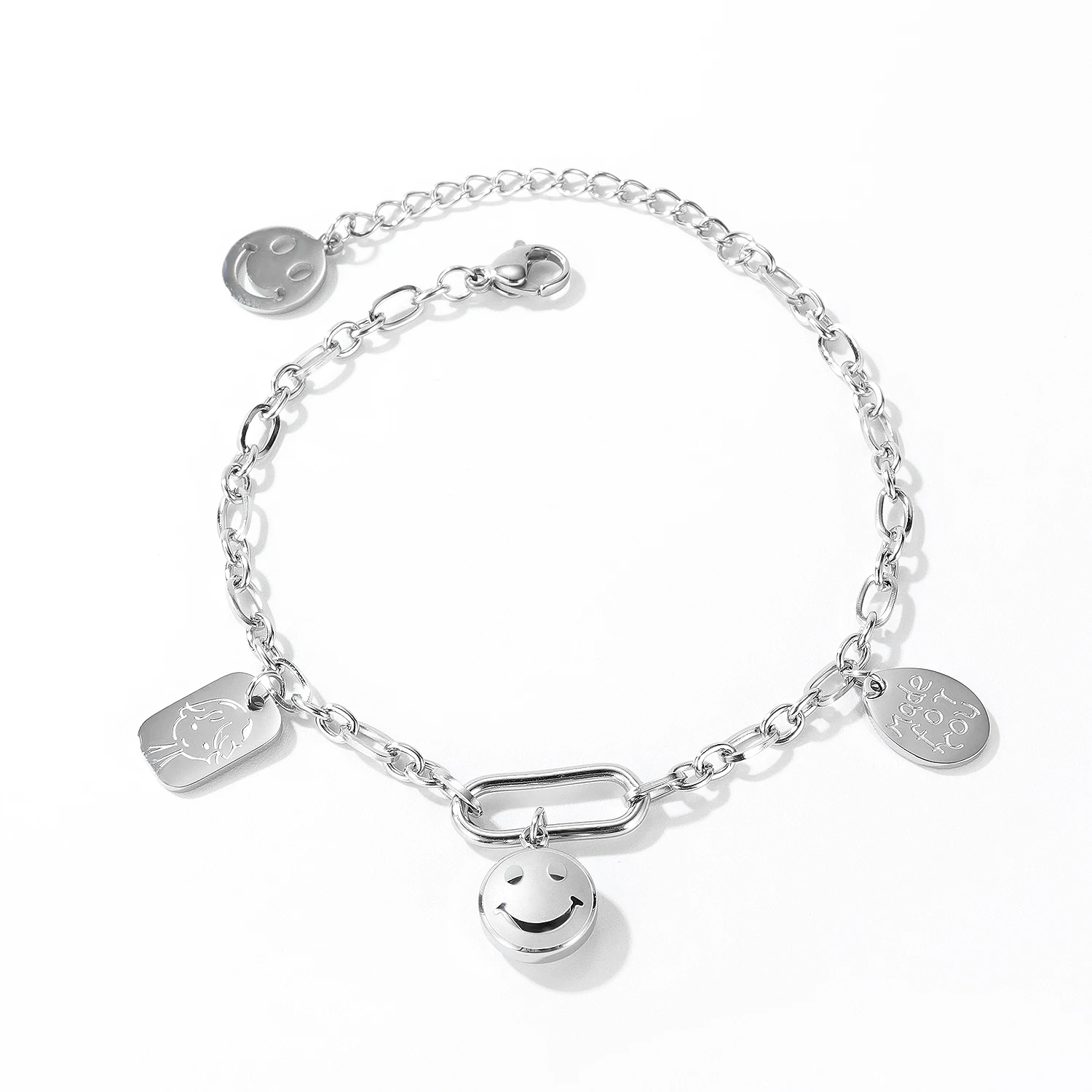 

European Titanium Steel Plated Rose Gold LOVE Smile Face Bracelet Women Simple Joker Bracelets for Women Adjustable Bracelet