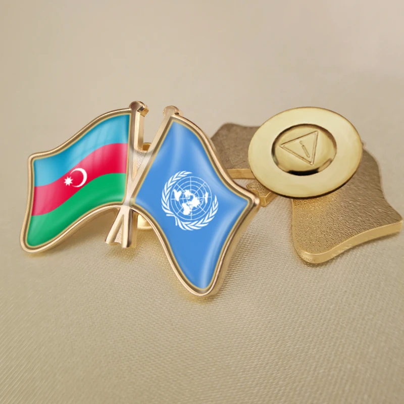 United Nations and Azerbaijan Crossed Double Friendship Flags Lapel Pins | Украшения и аксессуары