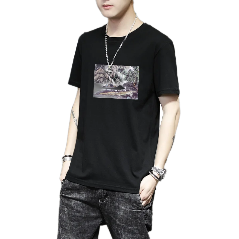 

2021 New Summer Men's Short-sleeved T-shirt Trendy White Clothes Pure Cotton Round Neck Half Sleeve Large Size Compassionate Shi