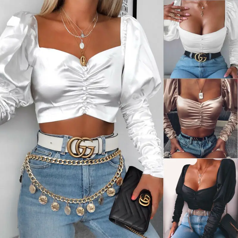 

Women Off Shoulder Sexy Puff Long Sleeve Shirt Ladies Casual Autumn Blouse Elegant New Woman Office Work Casual Short Top Shirt