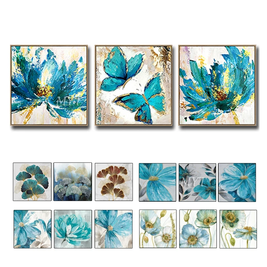 

Modern Blue Flower Oil Painting 100% Handmade Wall Canvas Painting Art Home Living Room Wall Decor Free Shipping Oil Painting