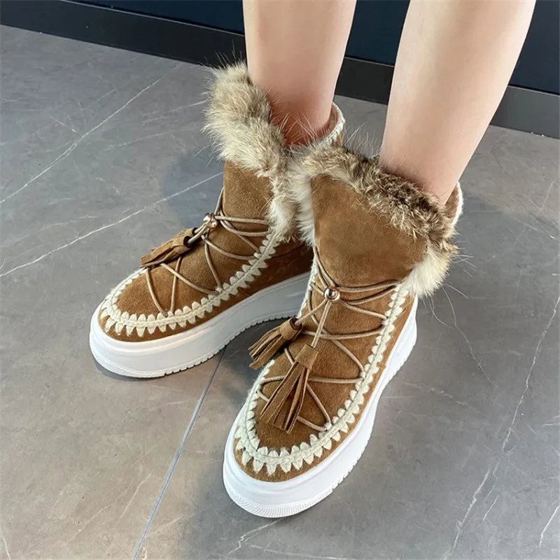 

Женские зимние ботинки из 2021 натуральной кожи и натуральной шерсти, три предмета, зимние ботинки, обувь на платформе, модные теплые ботинки ...