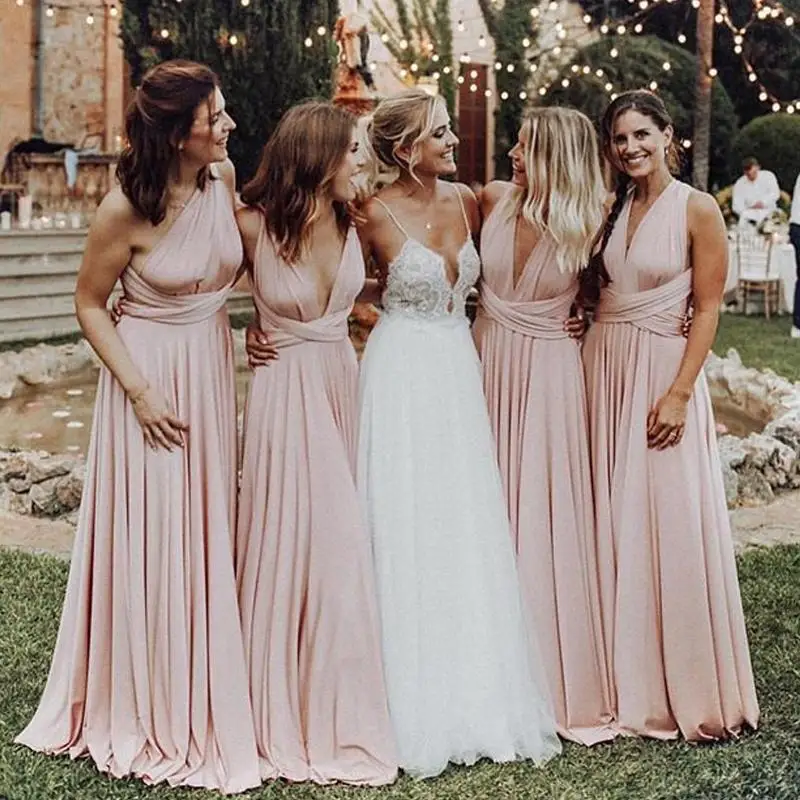 

Pink Bridesmaid Dress Convertible Dresses Sleeveless Long Floor Length Spandex vestido de fiesta de boda Of Honor Gown 2022