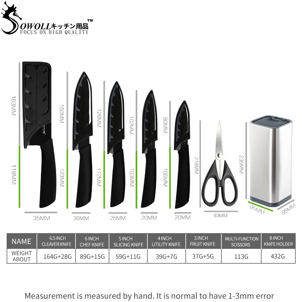 Sowoll 6 шт. набор керамических ножей 8 ''подставка для острое черное лезвие
