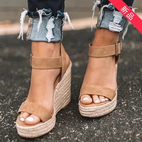 

Women's Sandals Summer New Sandals Women's Large Size Spot Wedge Buckle Belt European American Open Toe High Heel Women's Shoes