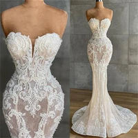 arabic aso ebi 2021 lace beaded mermaid wedding gowns sweetheart vintage sexy luxurious bridal dresses