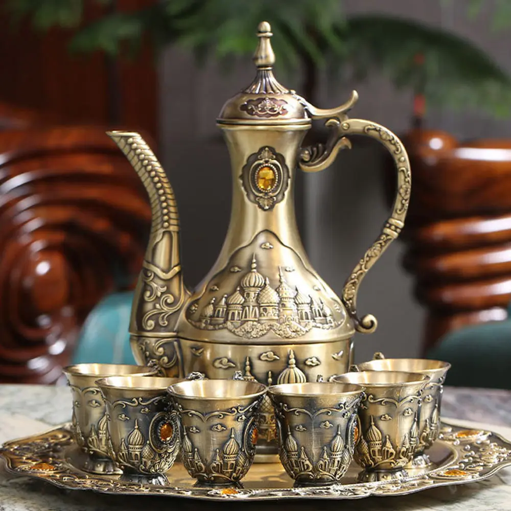 

1 Set Of Festival Set Retro Style Pot With Cups Tray Teapot Set