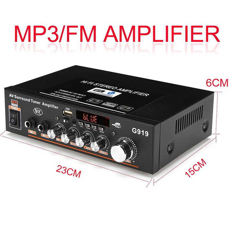 Цифровой усилитель мощности G919 12 В/220 В 360 Вт с функцией Bluetooth FM SD Hi-Fi 2-канальный