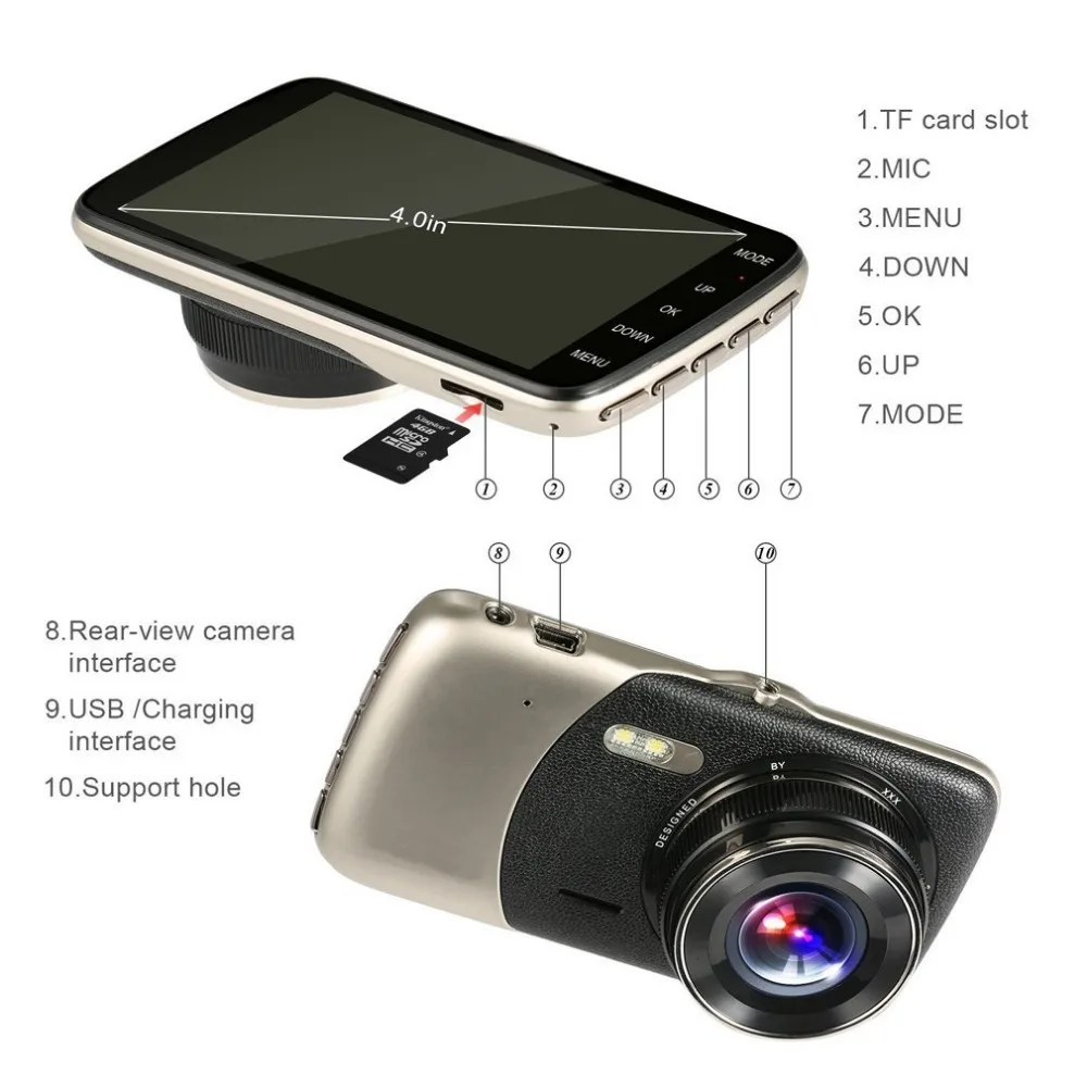 Dash Cam Двойной объектив Мини Видеорегистраторы для автомобилей Full HD 1080P 4 &quotЭкран