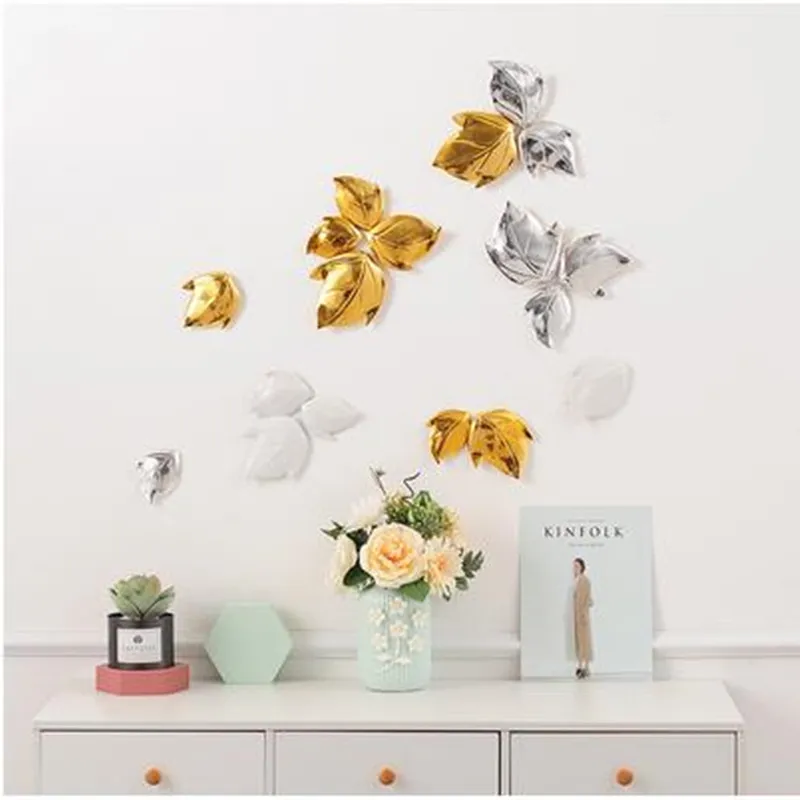 

European-style wall sticker crafts, ceramic leaf wall decoration, creative home office wall three-dimensional decoration