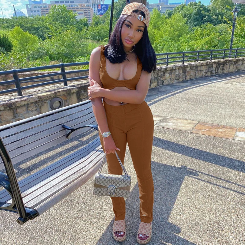 

New Arrival Fashion Women's Wrapped Bra High-Waist Trousers Solid Color Neck-Hanging Yoga Vest Split Hem Pants