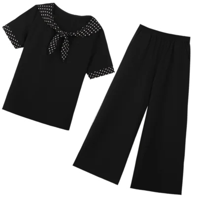 

Casual Women Plus Size Suits And Sets Black Wholesale Clothing Women Set Loose Women's Tracksuits Bow Tie Two Piece Outfits