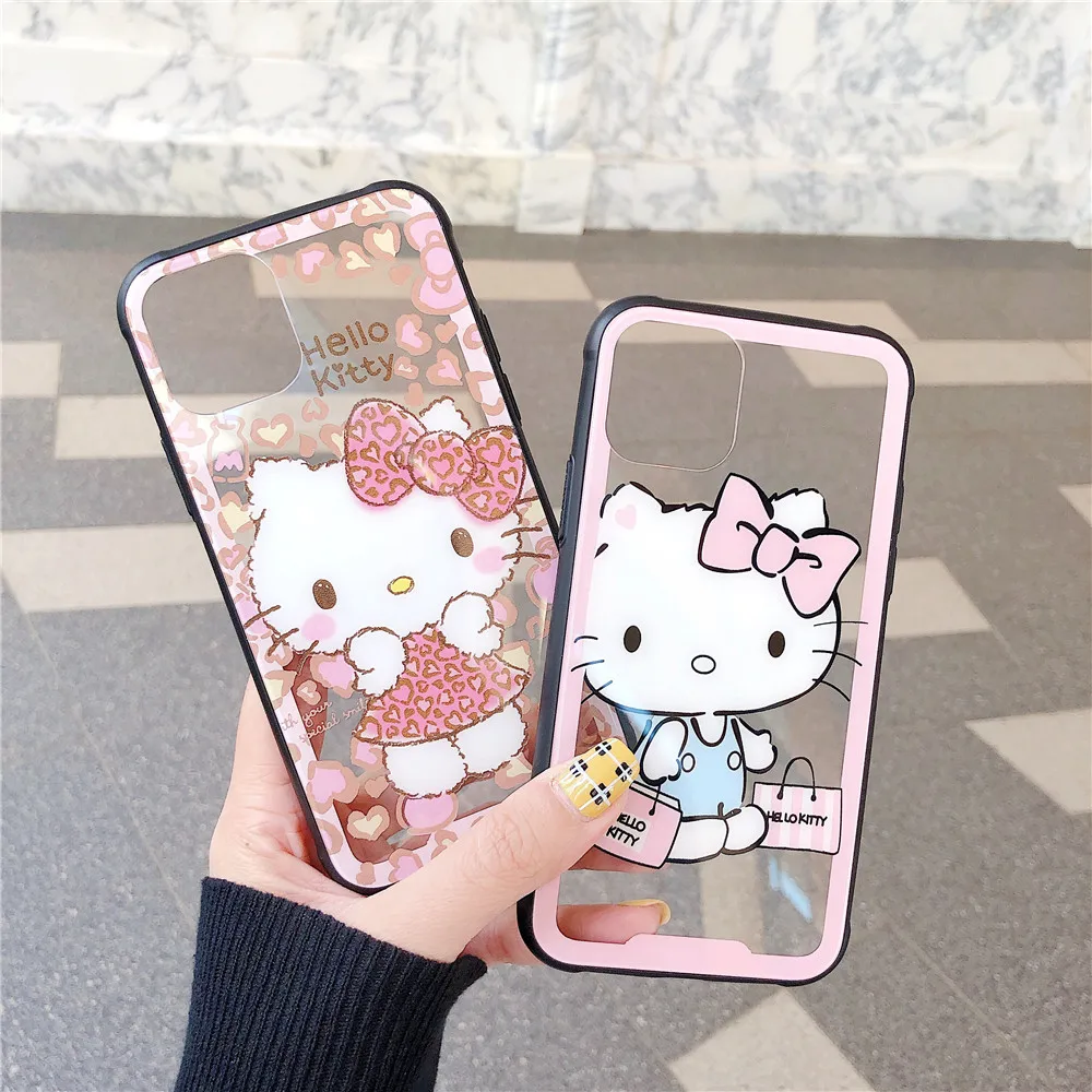 Hello kitty маленький чехол из закаленного стекла для телефона с двумя звездами для iphone 11 Pro Max 66sPlus 7 8 plus X XR XS MAX аниме прозрачный чехол