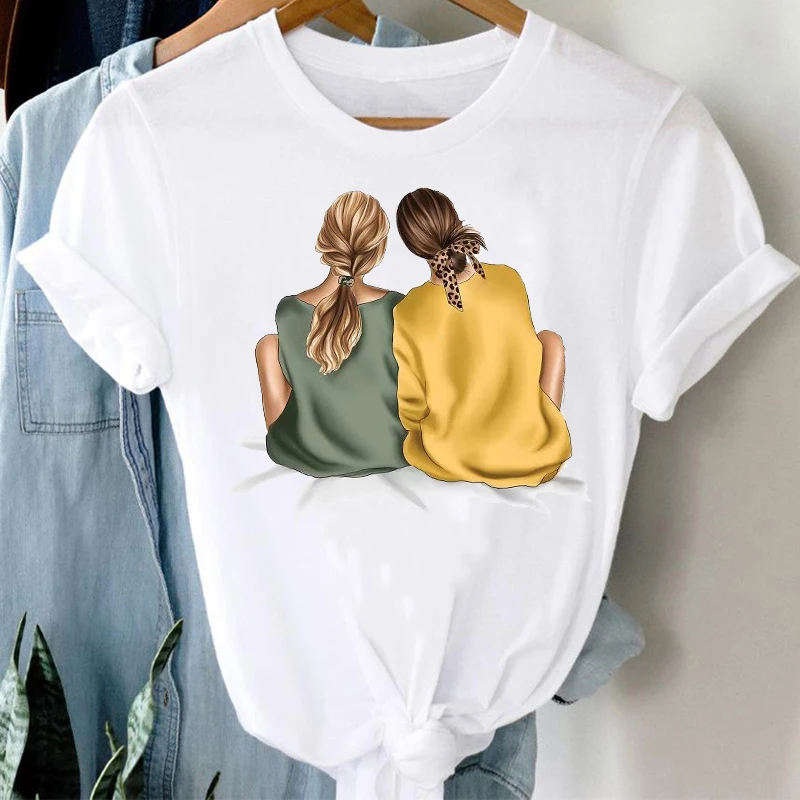 

T-shirts Women Cartoon Leopard Friends Sister Fashion Casual 90s Cute Clothes stylish T Tshirt Top Lady Print Cool Tee T-Shirt