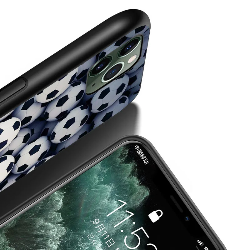 

Football Water Fire Sport For iPhone 12 11 XS Pro Max Mini XR X 8 7 6 6S Plus 5 SE 2020 Black Cover Phone Case