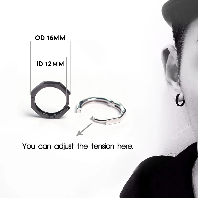 Серьги-кольца из 100% серебра 925 пробы черно-белые восьмиугольные универсальные