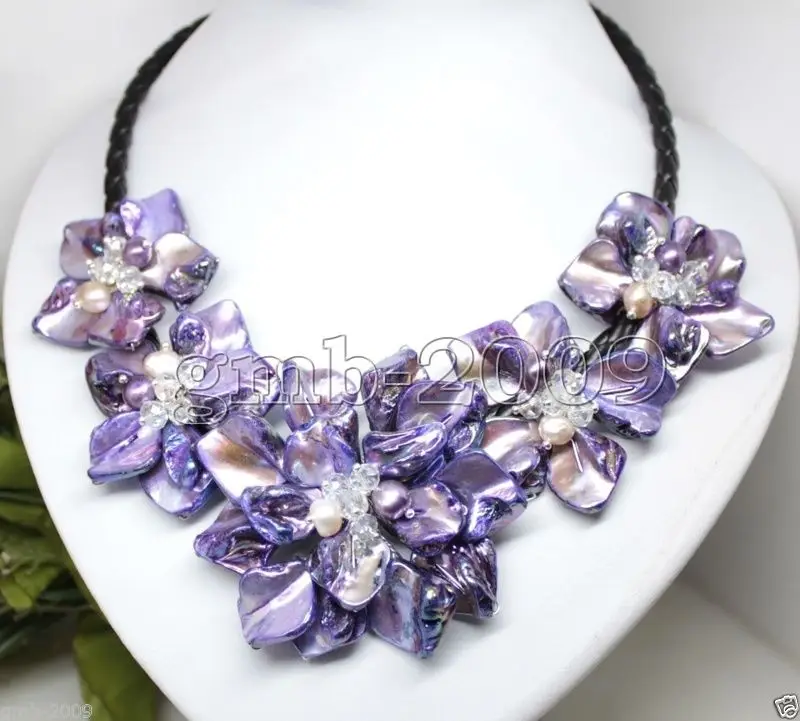 8 цветов плетеный желтый оболочка 5 жемчуг кристалл черный кожаный нагрудник