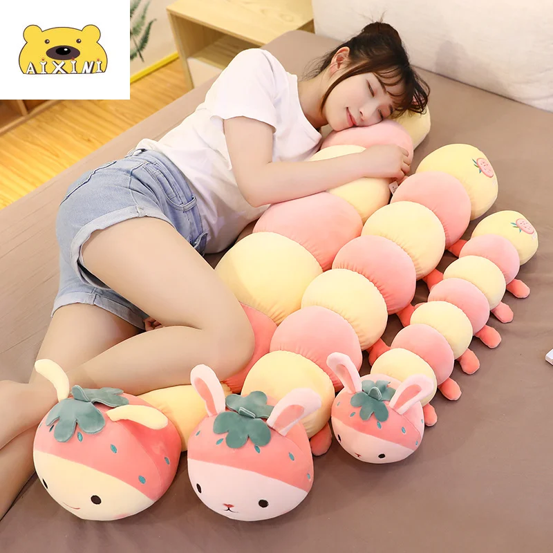 

Cute Fruit Caterpillar Plush Toy Comfort Children Sleeping Pillow Kawaii Long Pillow Girl Food Doll Caterpillar Stuffed Animal