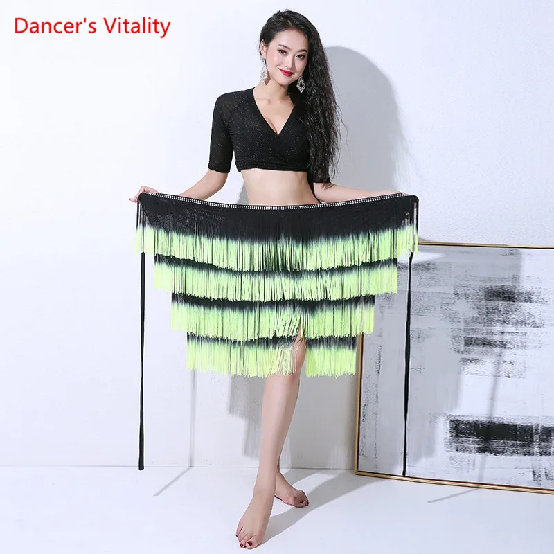 

Женский комплект для танца живота, элегантный костюм из вискозы с кисточками и шарфом для выступлений, юбка для тренировок