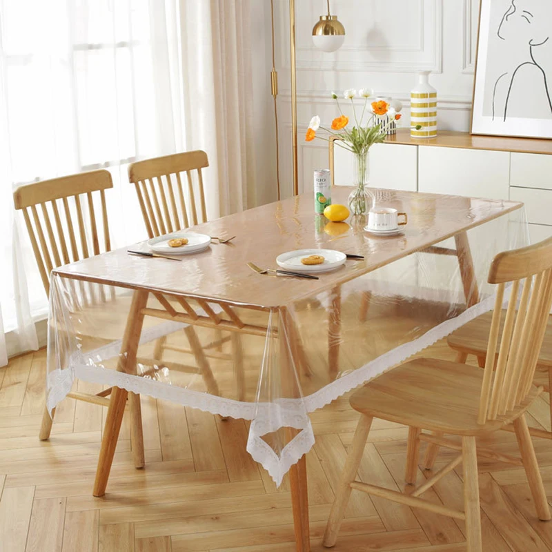 Lace Clear Tablecloth Transparency PVC Table Cloth Vinyl Waterproof Oilproof Kitchen Dining Cover for Rectangular | Дом и сад