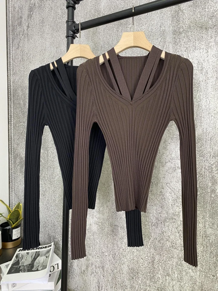 

Women Spring New 2023 High Quality V Neck Luxury Bottoming Sweater Ladies Casual Pullover Jumpers 2 Color Ddxgz2v 1.02