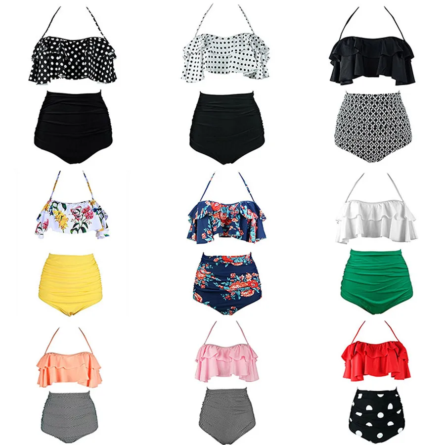 Женский винтажный бикини с эффектом пуш-ап большой купальный костюм высокой