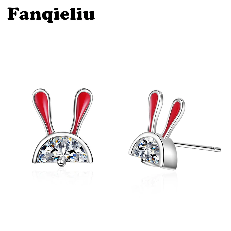 

Fanqieliu Birthday Gift Girl 925 Sterling Silver Stud Earrings For Women Lovely Rabbit Earring Studs Crystal Earrings FQL20231