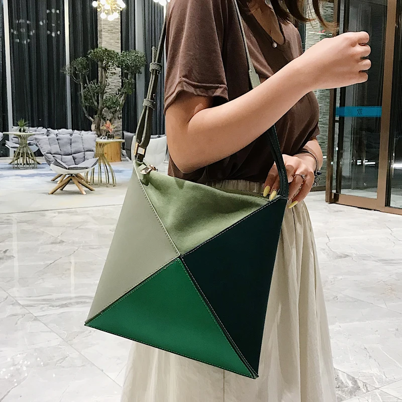 Модная женская сумка-мессенджер из кожи пу под замшу Геометрическая Лоскутная