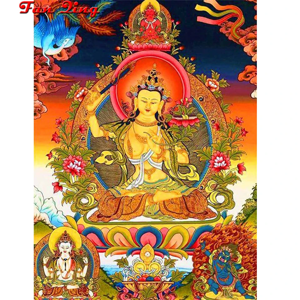 

Алмазная 5D картина «сделай сам», полноразмерная круглая вышивка из камня «статуя религиозного Будды», мозаика для вышивки крестиком, подар...