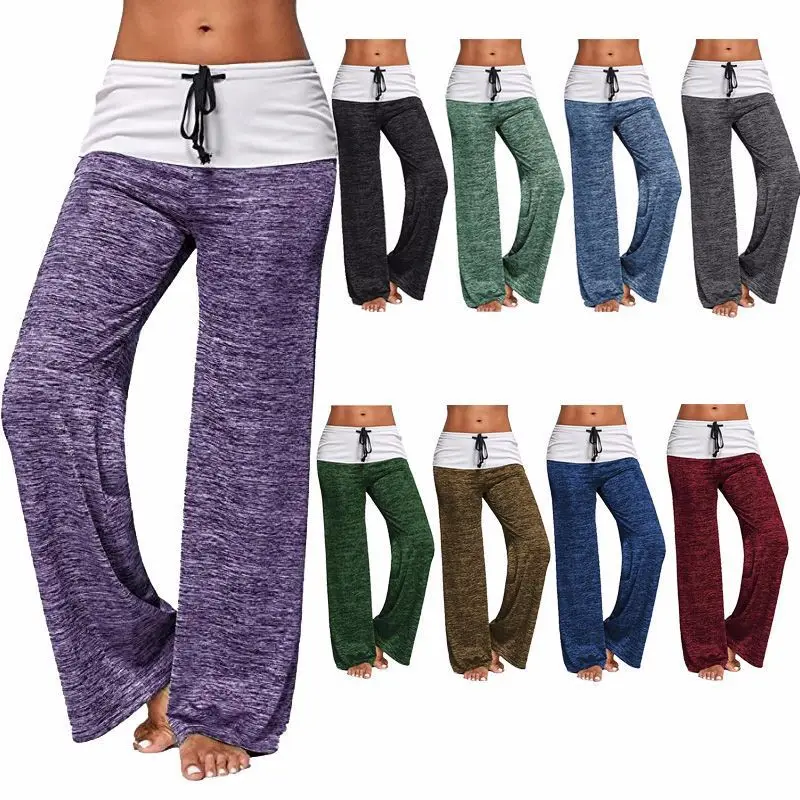 

Women's Comfy Casual Pajama Pants Joggers Women Patchwork Drawstring Palazzo Lounge Sport Pants Wide Leg Trousers