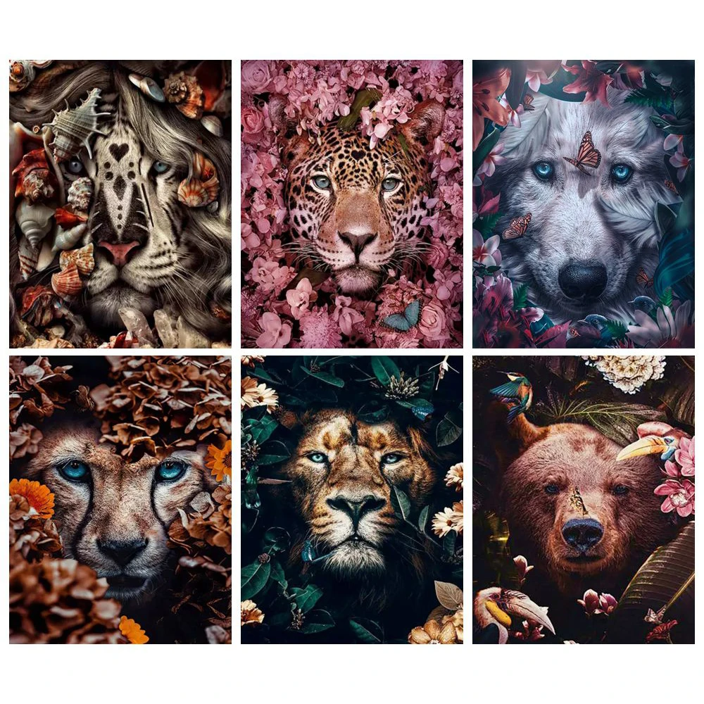 

Алмазная живопись 5D «сделай сам», картина с животными, цветами, бабочкой, львом, леопардом, волком, полная вышивка крестиком, домашний декор, ...