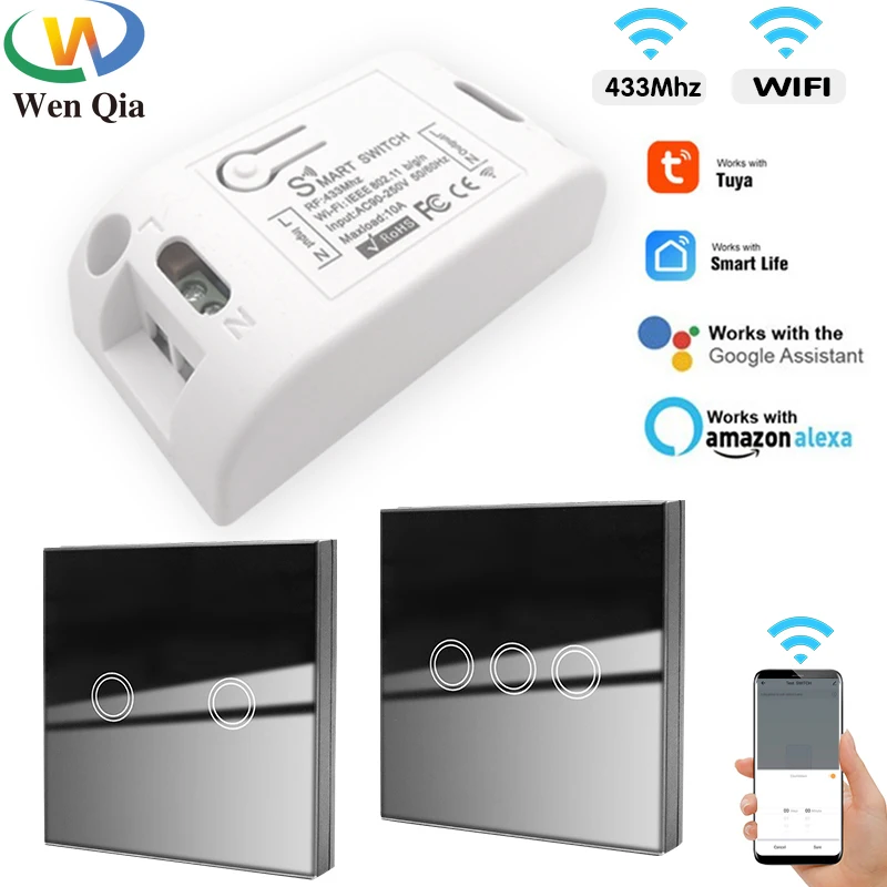 

Smart Home Light Switch Wifi Tuya Smart Life App 433Mhz Touch Button Wireless Switch 220V Relay Timer Module Google Home Alexa
