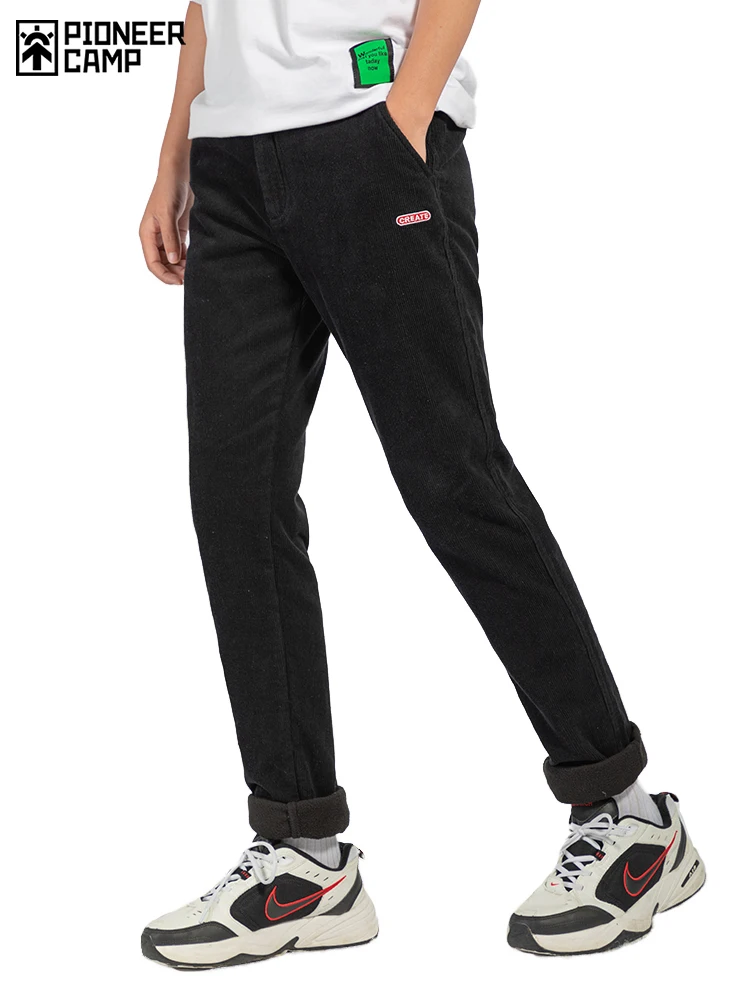 

Pioneer Camp Black Causal Pants Men Straight Winter Thick Cotton Fitness Mens Trousers Male AXX907501
