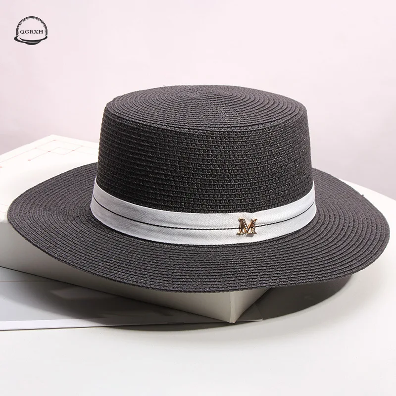 

New Summer Women's Boater Beach Hat Classic Ribbon M Straw Sun Hat Women Wide Side Female Casual Panama Hat Lady Bucket Hats