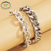f j4z punk womens bracelets set 2 layers thick cuban chain cross chain bangles womens party jewelry for hand bijoux femme