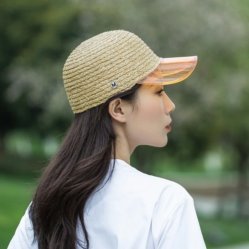 

Fashion Luxury Straw Baseball Hat Women Men 56-58cm Head Circle Transparent Pvc Brim/Visor Raffia Cap Sun-shading Equestrian Hat