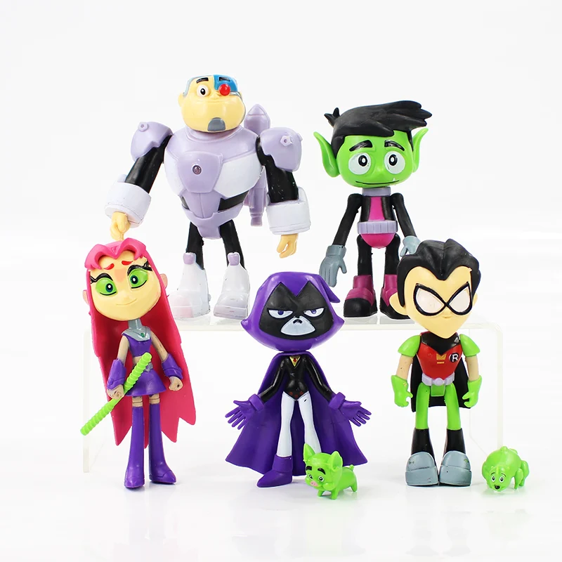 7 шт./лот Teening Titans GO фигурки аниме игрушки Робин Ворон зверь киборг ПВХ Модель