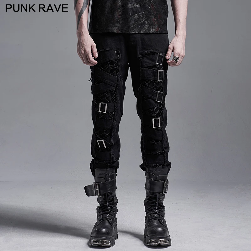 Beste Punk Rave Mannen Punk Slim Fit Decadente Broek Knappe Flarden Katoen Gothic Dagelijks Twill Geweven Casual Potlood Broek Streetwear